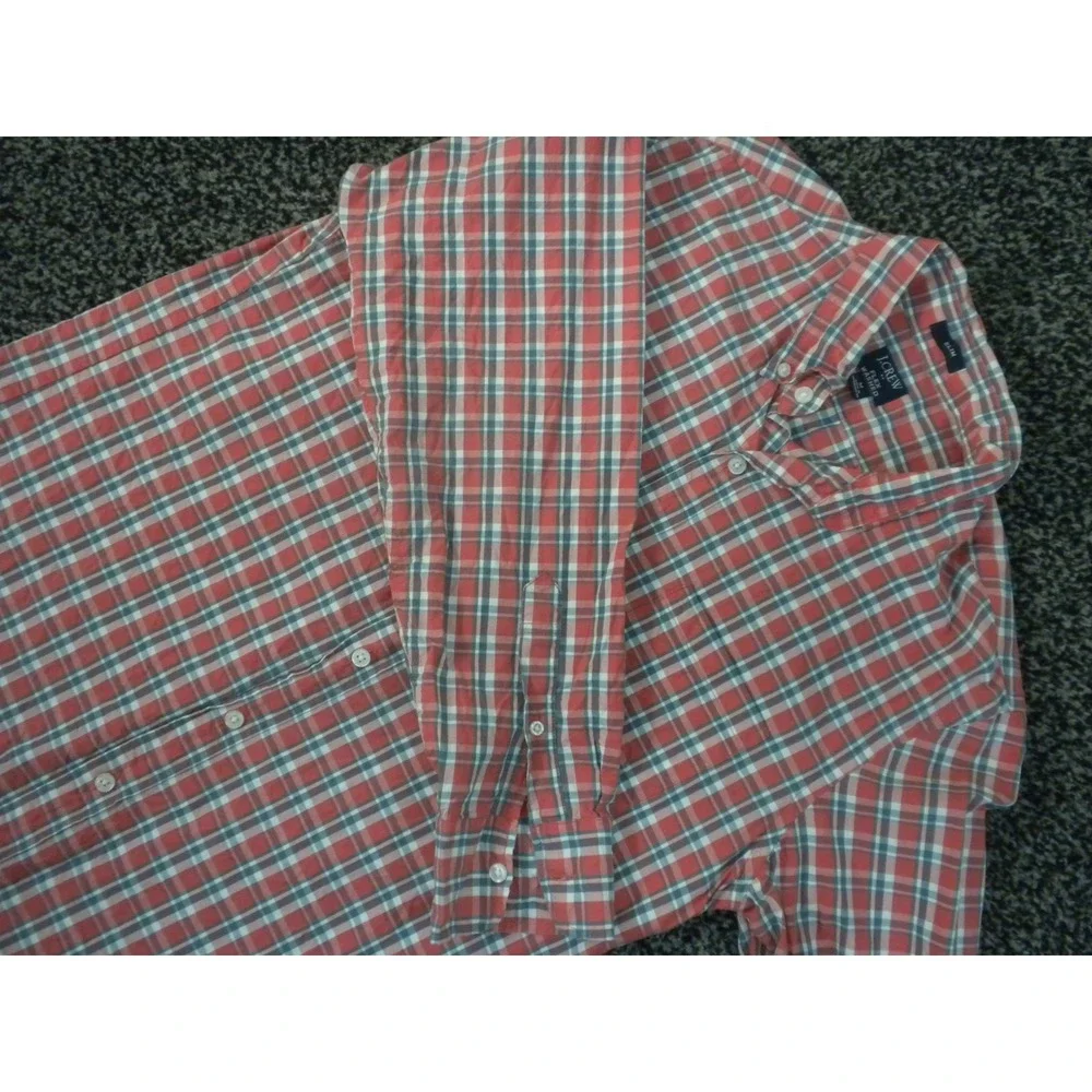 J‎ Crew Flex Washed Shirt Mens M Red Blue Plaid Slim Fit Button Down Ivy Preppy